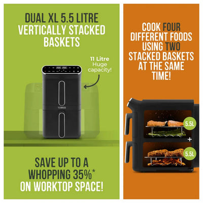 Tower T17190 Vortx 11L Dual Layer Air Fryer - Black with Chrome Trim